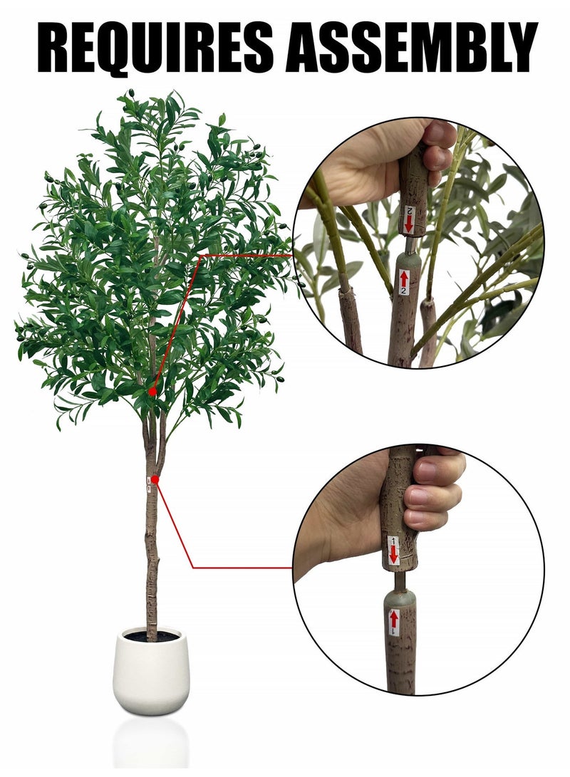 MUXUE 6FT(180CM) Artificial Olive Tree with White Pot - 1300 Realistic Leaves & 71 Fruits, Large Faux Plant for Home, Office & Gift Decor - Image 4